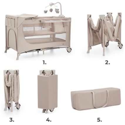 KINDERKRAFT - Rejseseng JOY 2 med tilbehør beige