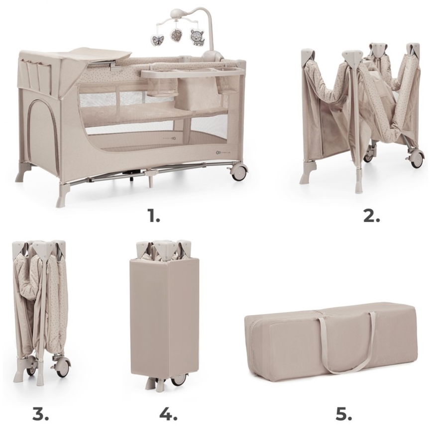 KINDERKRAFT - Rejseseng JOY 2 med tilbehør beige