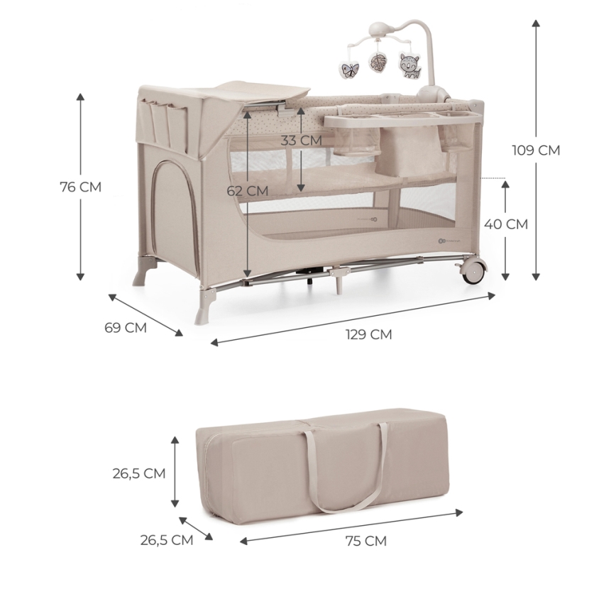 KINDERKRAFT - Rejseseng JOY 2 med tilbehør beige