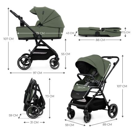 KINDERKRAFT SELECT - Sporty klapvogn 2-i-1 YOXI Mystic green