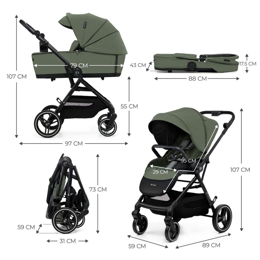 KINDERKRAFT SELECT - Sporty klapvogn 2-i-1 YOXI Mystic green