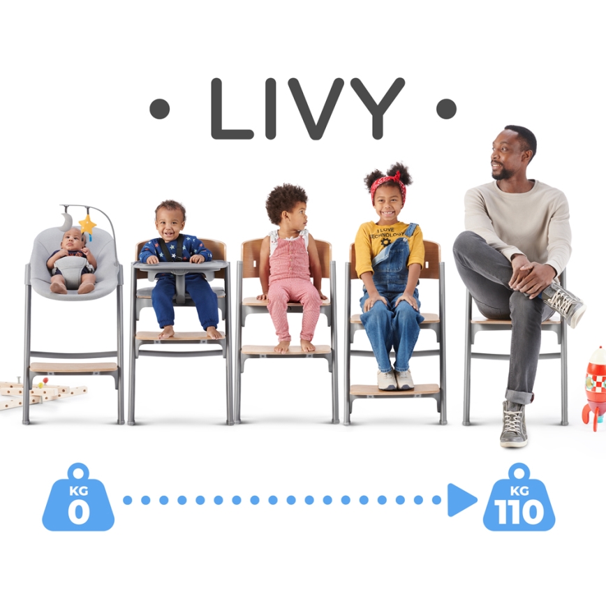 KINDERKRAFT SELECT - Børnestol 3-i-1 LIVY Premium eg + liggestol CALMEE
