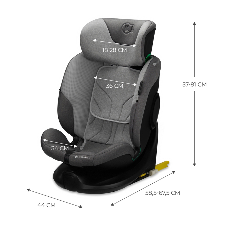 KINDERKRAFT SELECT - Autostol I-FIX (40-150 cm) Cool grå