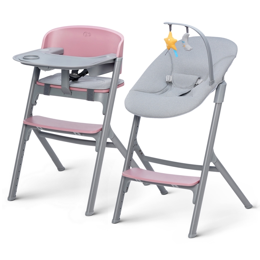 KINDERKRAFT SELECT - Højstol 3-i-1 LIVY Premium Aster lyserød + loungemøbel CALMEE