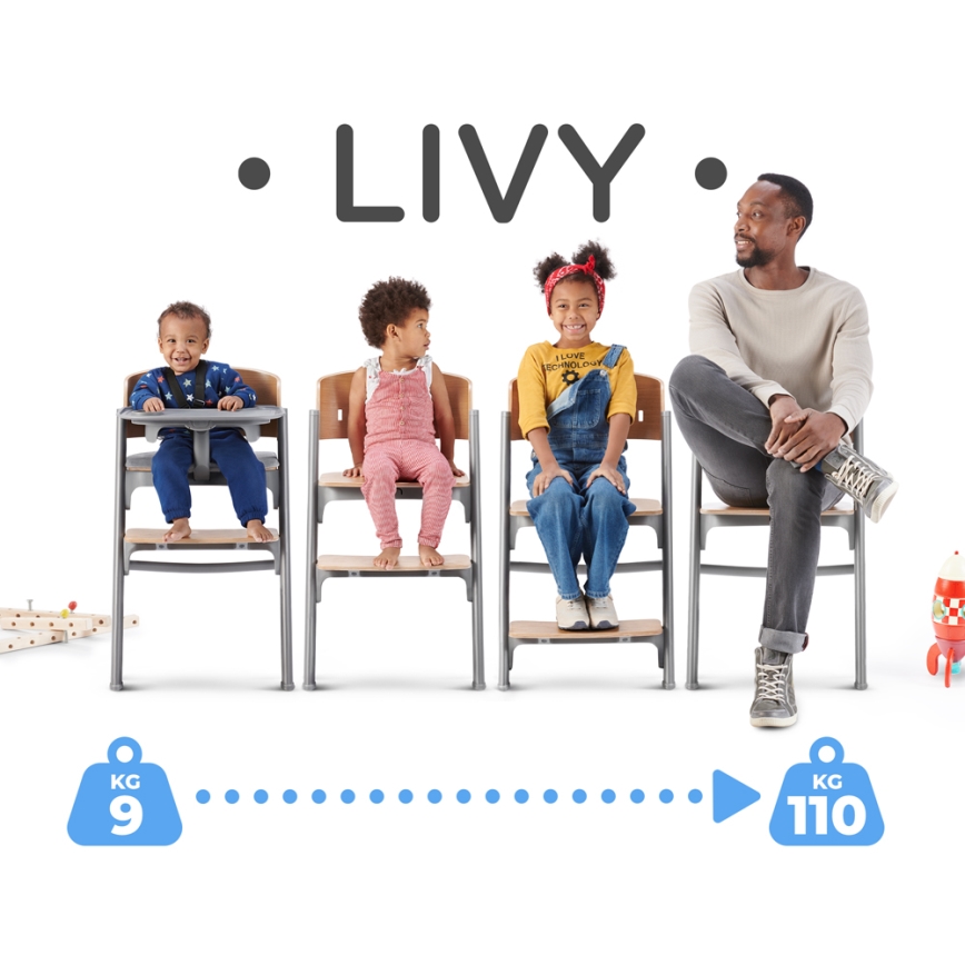KINDERKRAFT SELECT - Højstol 3-i-1 LIVY Premium eg