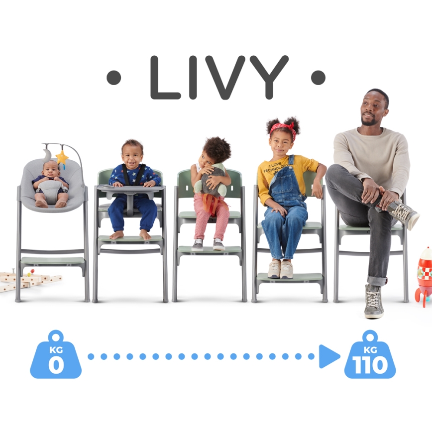 KINDERKRAFT SELECT - Højstol LIVY Premium olivengrøn + loungemøbel CALMEE