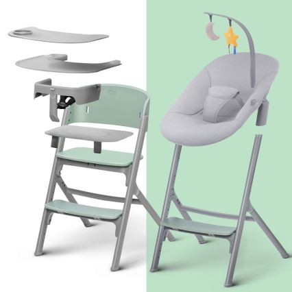 KINDERKRAFT SELECT - Børnehøjstol 3-i-1 LIVY Premium Olive green + vippestol CALMEE