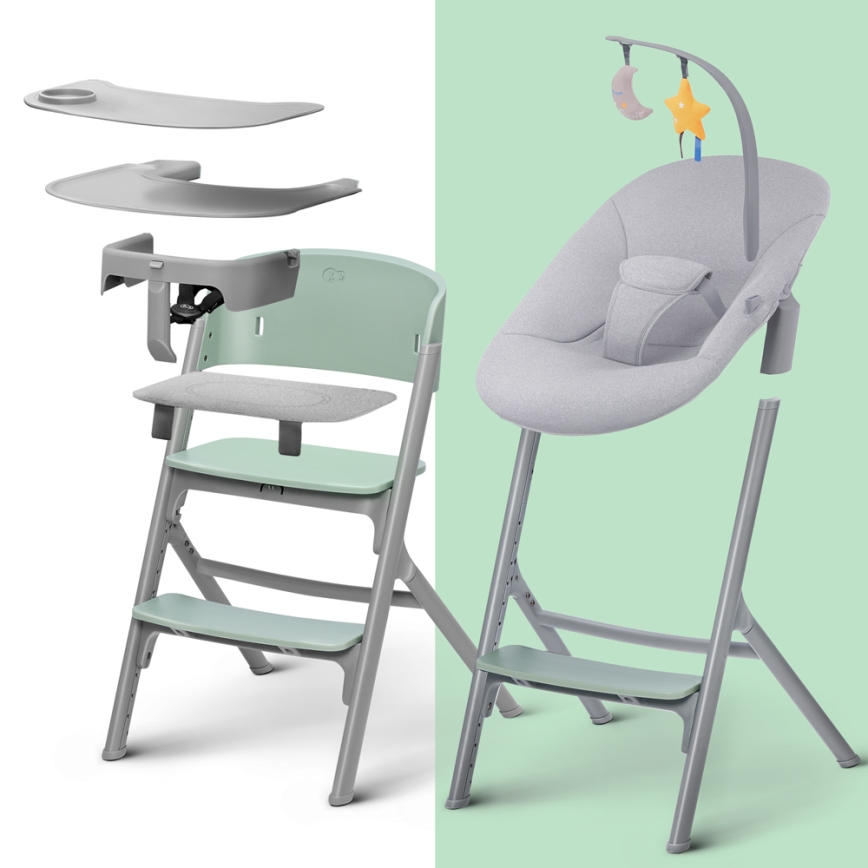 KINDERKRAFT SELECT - Børnehøjstol 3-i-1 LIVY Premium Olive green + vippestol CALMEE