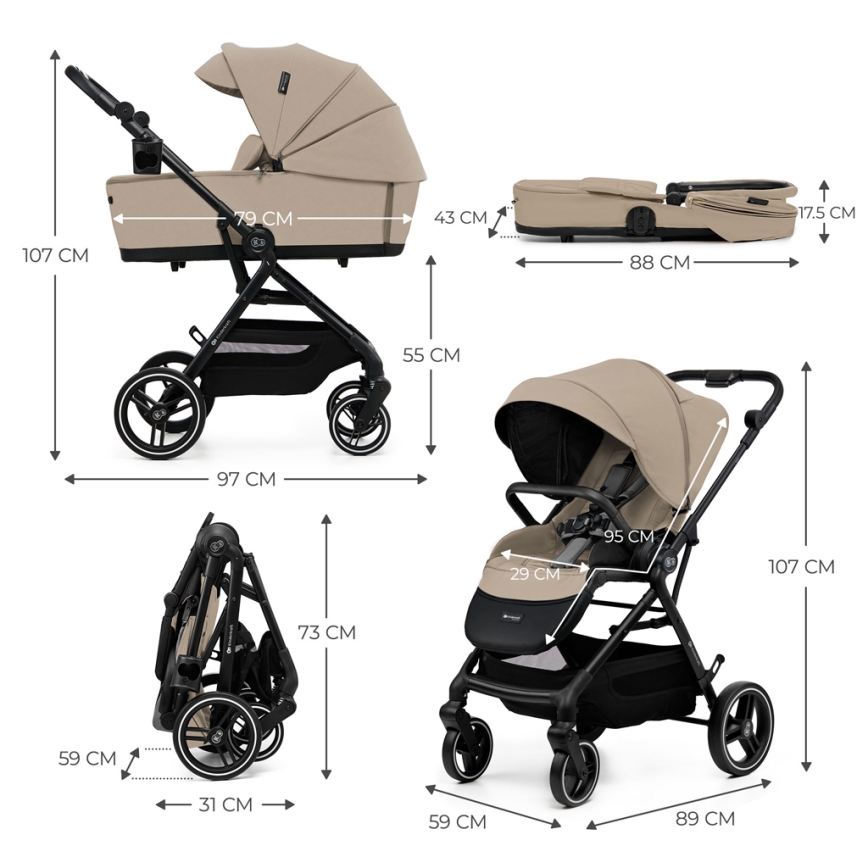 KINDERKRAFT SELECT - Multifunktionel barnevogn 2-i-1 YOXI Sandbeige