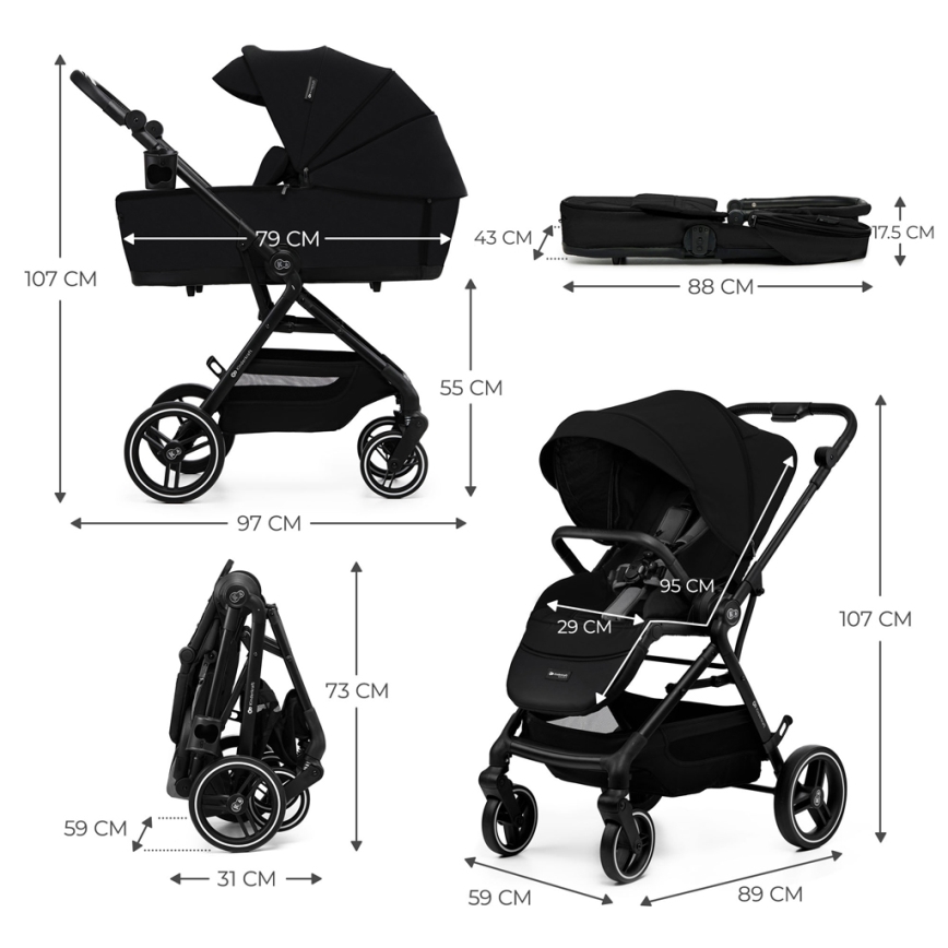 KINDERKRAFT SELECT - Multifunktionel barnevogn 2-i-1 YOXI sort