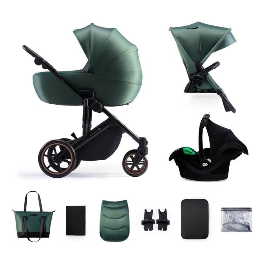 KINDERKRAFT SELECT - Multifunktionel barnevogn 3-i-1 PRIME 2 Premium mørkegrøn + autostol