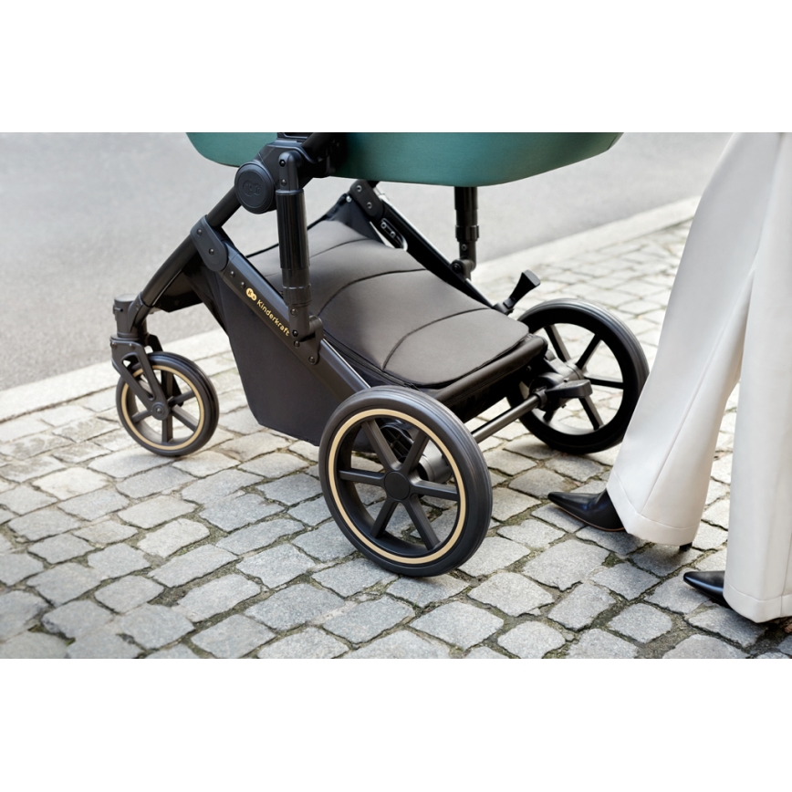 KINDERKRAFT SELECT - Multifunktionel barnevogn 3-i-1 PRIME 2 Premium mørkegrøn + autostol