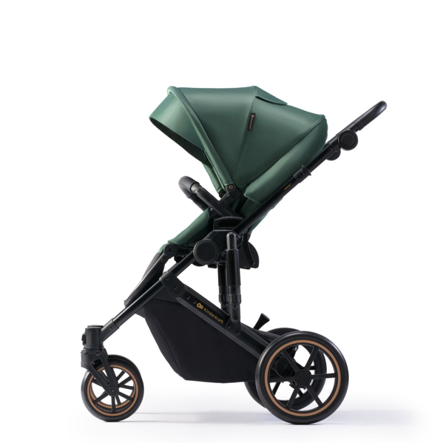 KINDERKRAFT SELECT - Multifunktionel barnevogn 3-i-1 PRIME 2 Premium mørkegrøn + autostol