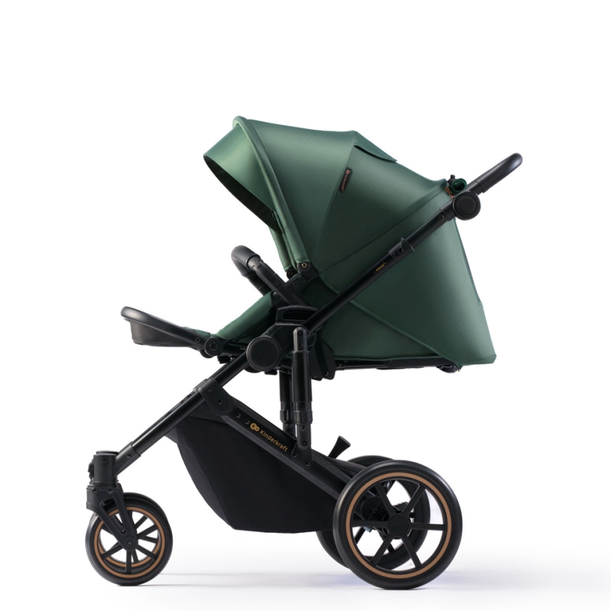 KINDERKRAFT SELECT - Multifunktionel barnevogn 3-i-1 PRIME 2 Premium mørkegrøn + autostol