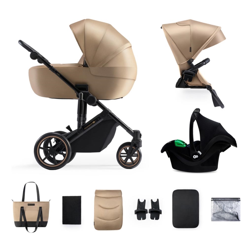 KINDERKRAFT SELECT - Multifunktionel barnevogn 3-i-1 PRIME 2 Premium Sandrose beige + autostol