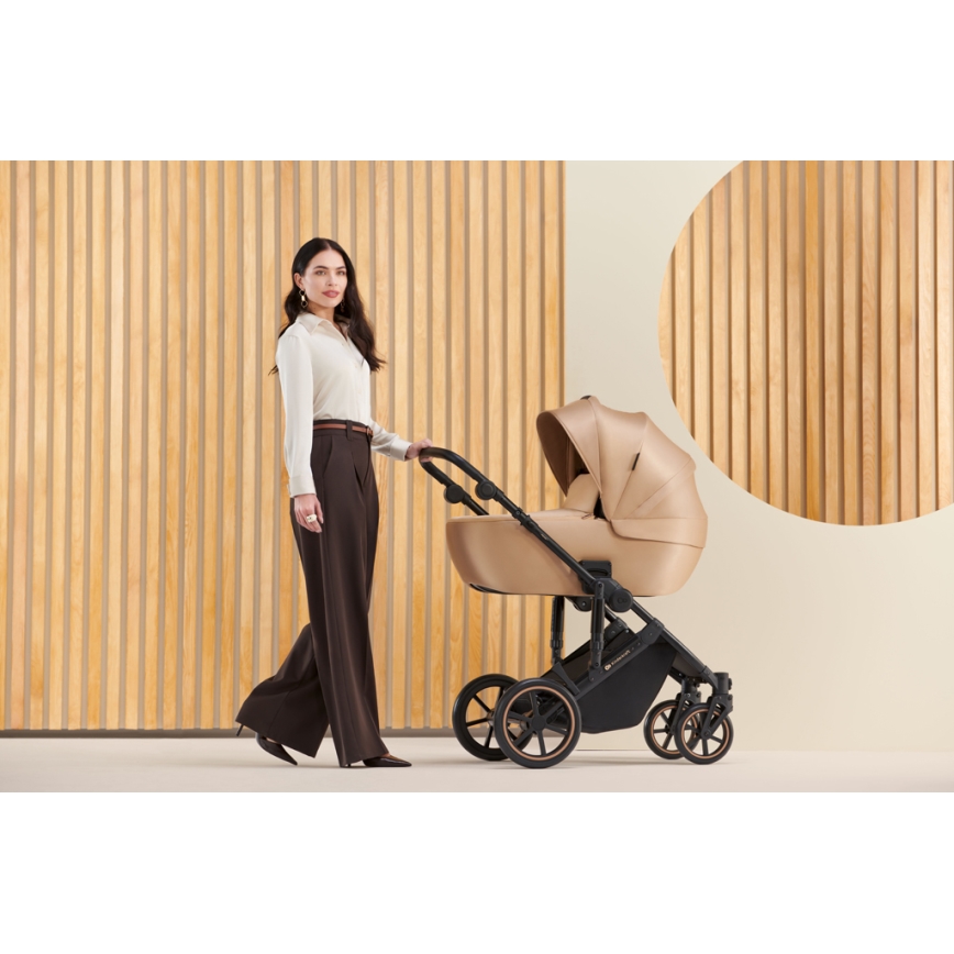 KINDERKRAFT SELECT - Multifunktionel barnevogn 3-i-1 PRIME 2 Premium Sandrose beige + autostol