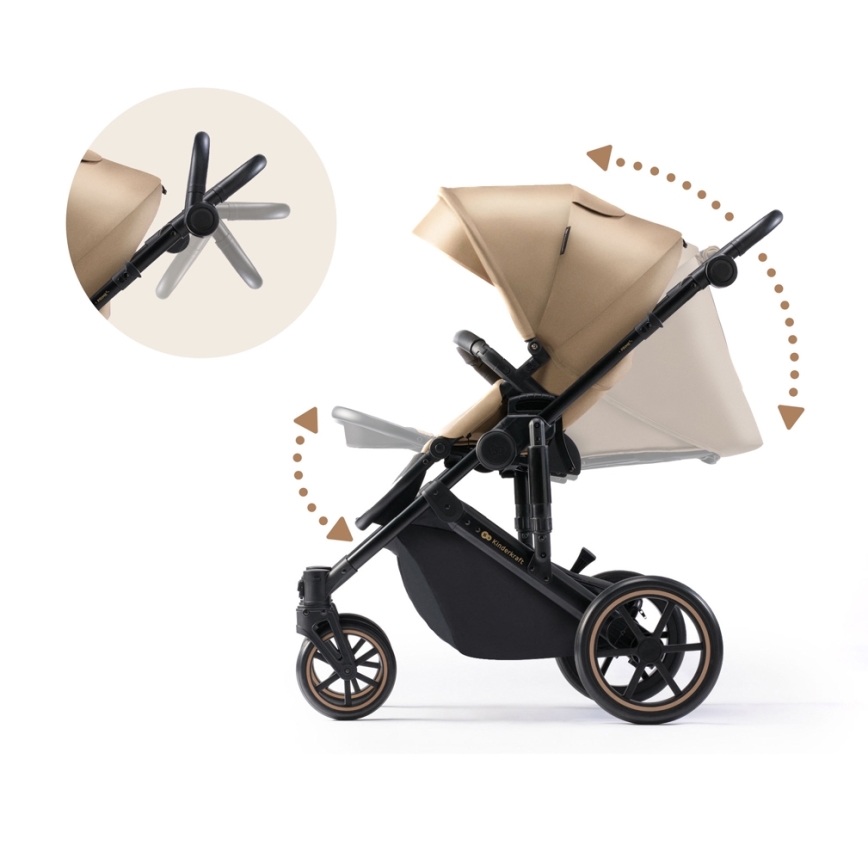 KINDERKRAFT SELECT - Multifunktionel barnevogn 3-i-1 PRIME 2 Premium Sandrose beige + autostol