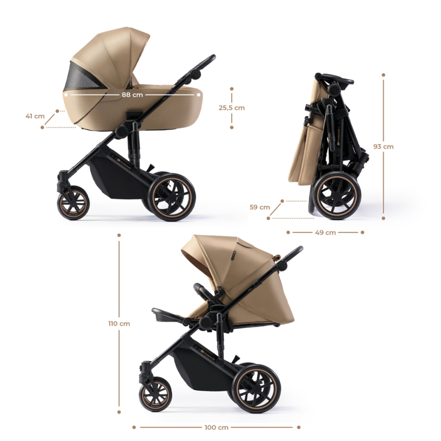 KINDERKRAFT SELECT - Multifunktionel barnevogn 3-i-1 PRIME 2 Premium Sandrose beige + autostol
