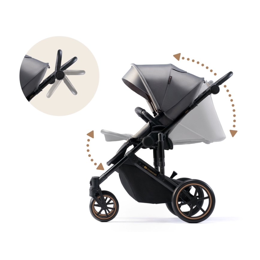 KINDERKRAFT SELECT - Multifunktionel barnevogn 3-i-1 PRIME 2 Premium Shadow grå + autostol