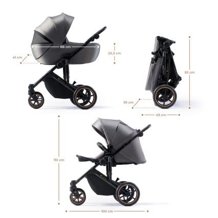 KINDERKRAFT SELECT - Multifunktionel barnevogn 3-i-1 PRIME 2 Premium Shadow grå + autostol
