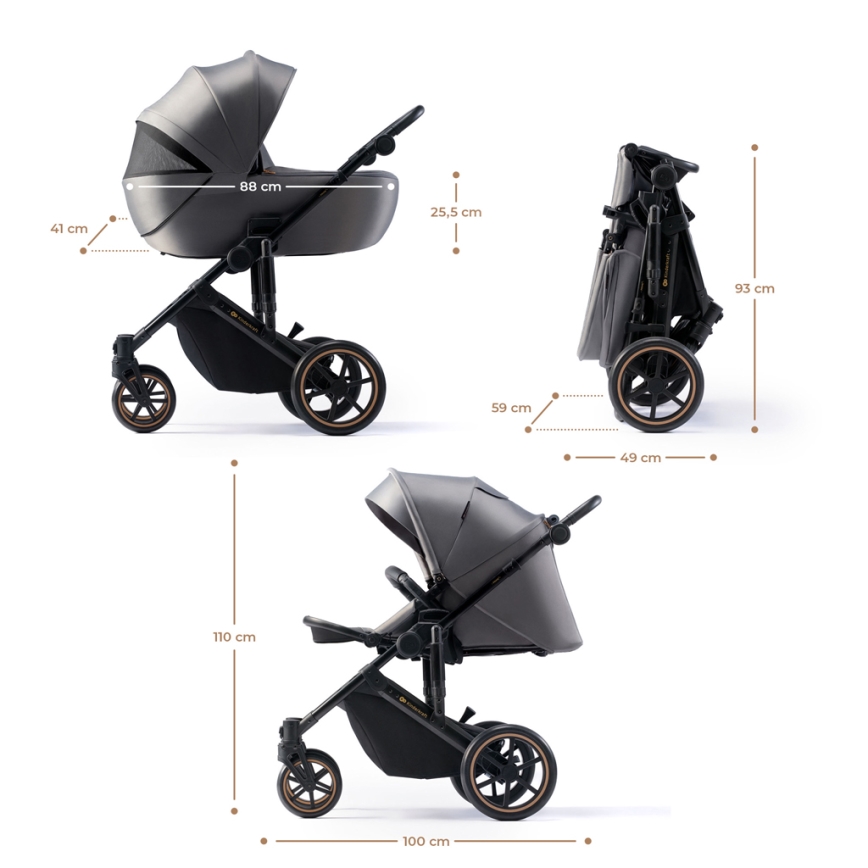 KINDERKRAFT SELECT - Multifunktionel barnevogn 3-i-1 PRIME 2 Premium Shadow grå + autostol