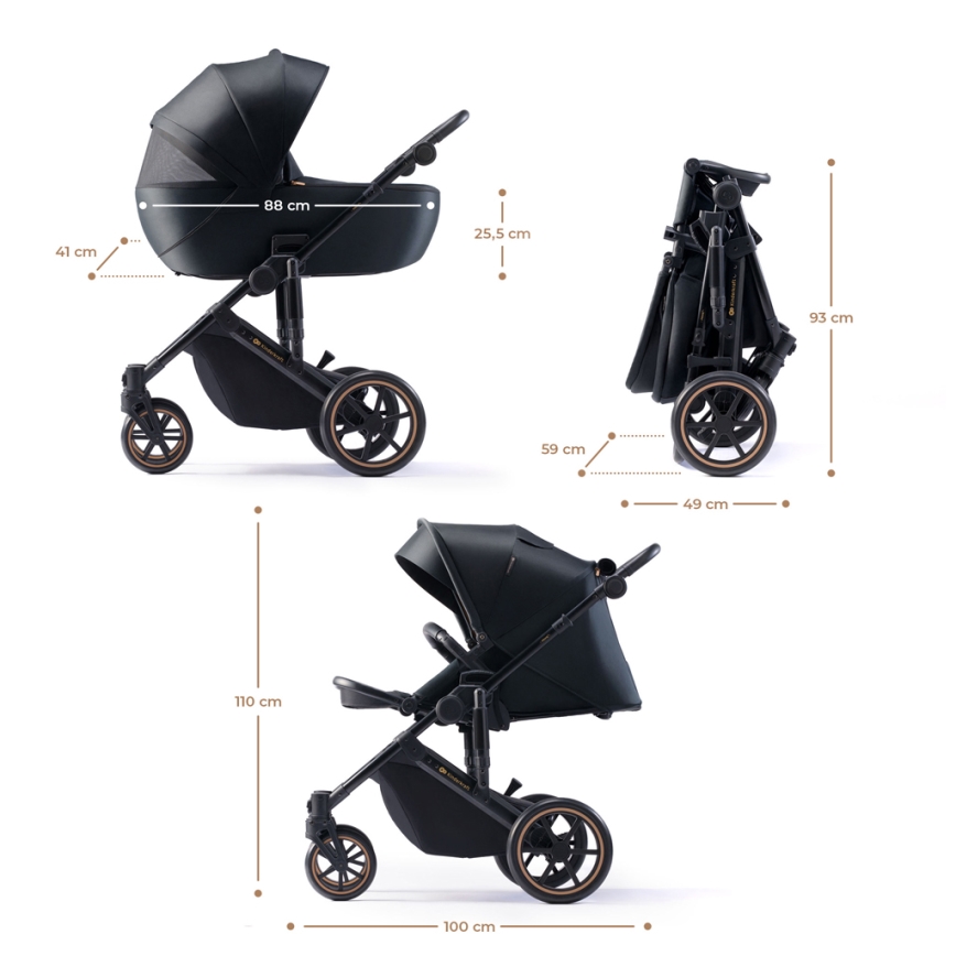 KINDERKRAFT SELECT - Multifunktionel barnevogn 3-i-1 PRIME 2 Premium sort + autostol