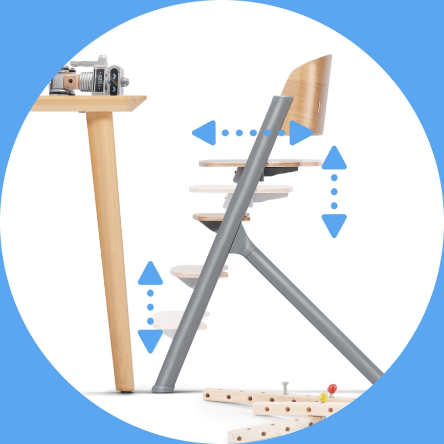 KINDERKRAFT SELECT - Børnespisestol 3-i-1 LIVY Premium eg + babyliggestol CALMEE