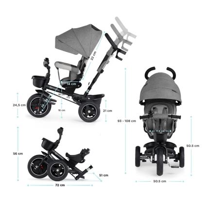 KINDERKRAFT - Trehjulet cykel 5in1 SPINSTEP grå