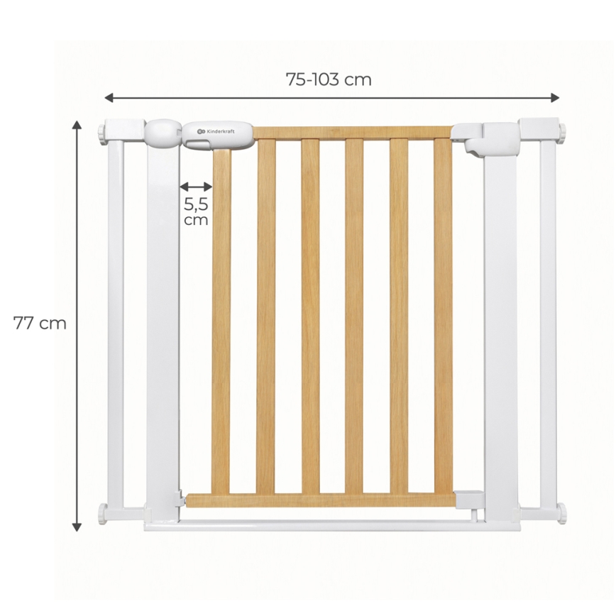 KINDERKRAFT - Sikkerhedsgitter LOCK&GO 75-103 cm fyrretræ