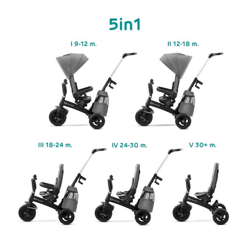 KINDERKRAFT - Trehjulet cykel 5v1 EASYTWIST grå/sort