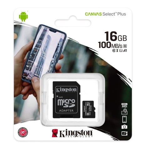 Kingston - MicroSDHC-kort 16GB Canvas Select Plus U1 80MB/s + SD-adapter