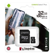 Kingston - MicroSDHC-kort 32GB Canvas Select Plus U1 100MB/s + SD-adapter