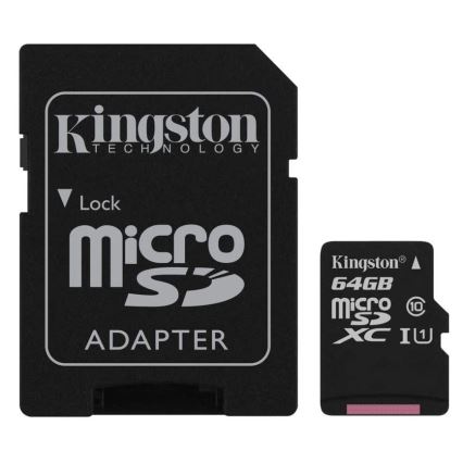 Kingston - MicroSDXC-kort 64GB Canvas Select Plus U1 100MB/s + SD-adapter