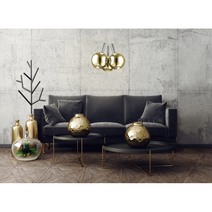 LED lysekrone på kabel BALLS 3xLED/5W230V guld/mat krom