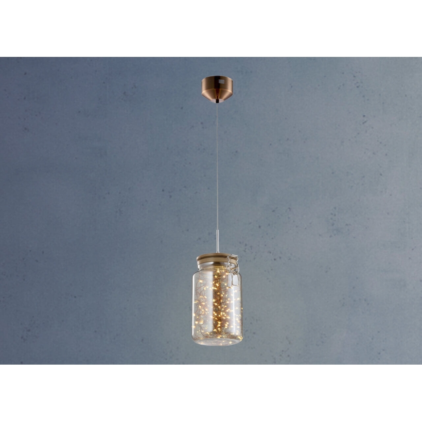 LED lysekrone på kabel JAR LED/5W/230V kobber/træ