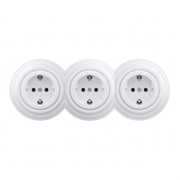 Kliklap - 3-gangs retro-stikkontakt til hjemmet med SCHUKO-ramme, 230 V, snehvid