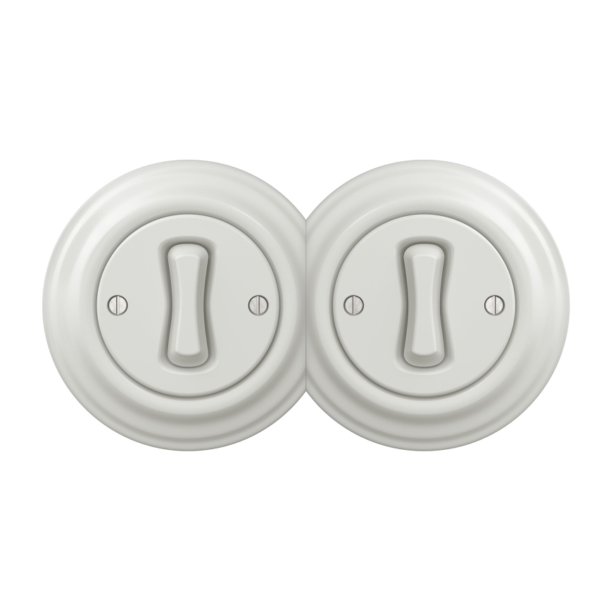 Kliklap - dobbelt enpolet afbryder i retrodesign med ramme nr. 1, hvid