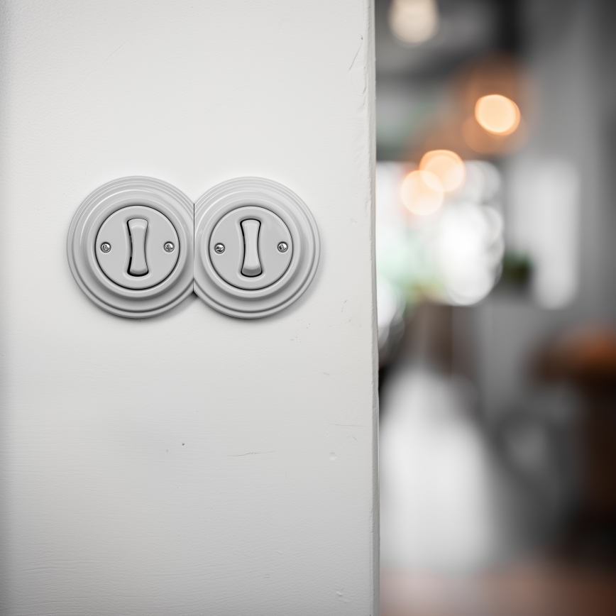 Kliklap - Dobbelt retro enkeltpolet afbryder med ramme nr. 1, keramisk hvid