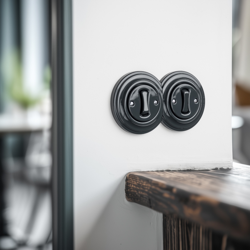 Kliklap - Dobbelt retro enpolet afbryder med ramme nr. 1 i antracit