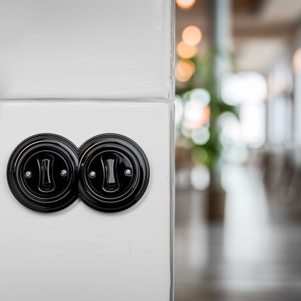 Kliklap - Dobbelt retro enpolet afbryder med ramme nr. 1, sort