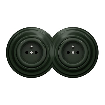 Kliklap - Dobbelt retro stikkontakt til bolig med ramme 230V grøn