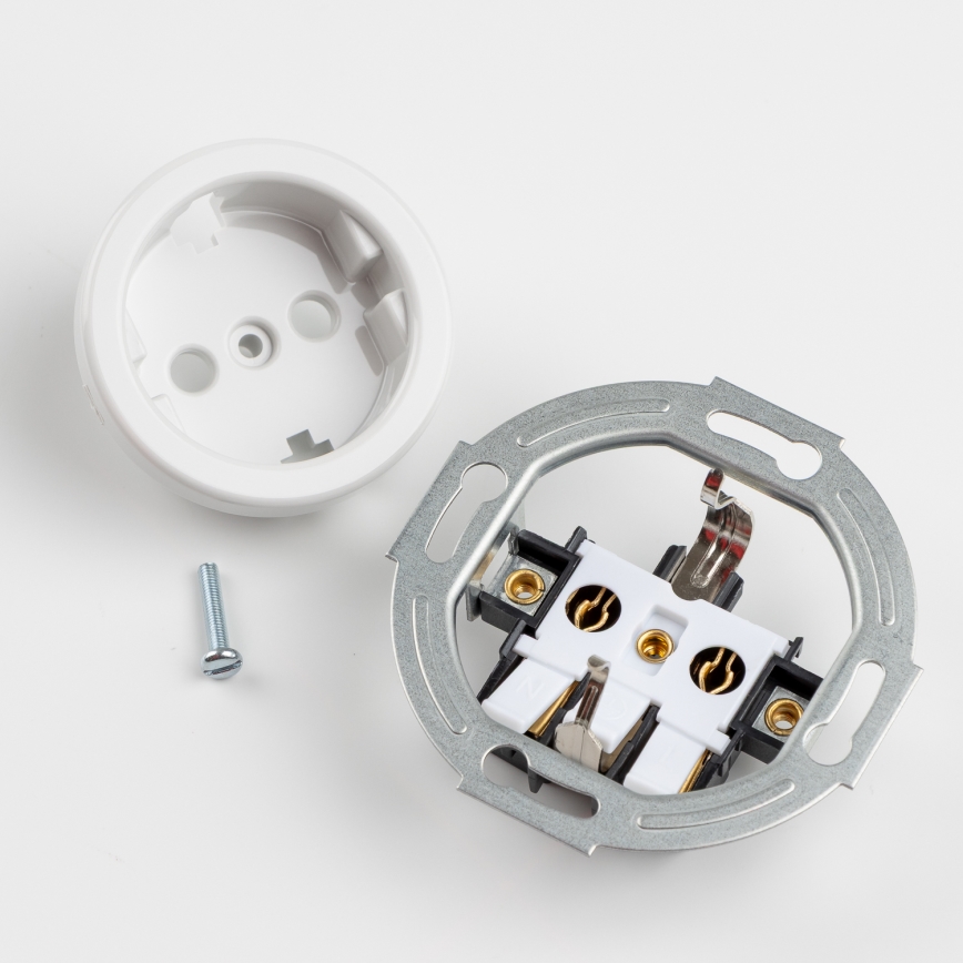 Kliklap - Dobbelt retro stikkontakt til hjemmet med ramme SCHUKO 230V/16A keramisk hvid