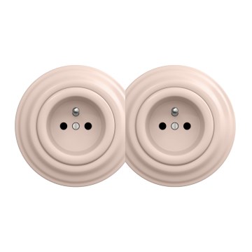 Kliklap - Dobbelt retro-stikkontakt til hjemmet med ramme 230 V gammelrosa