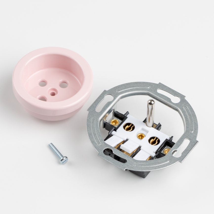 Kliklap - Dobbelt retro-stikkontakt til hjemmet med ramme 230 V gammelrosa