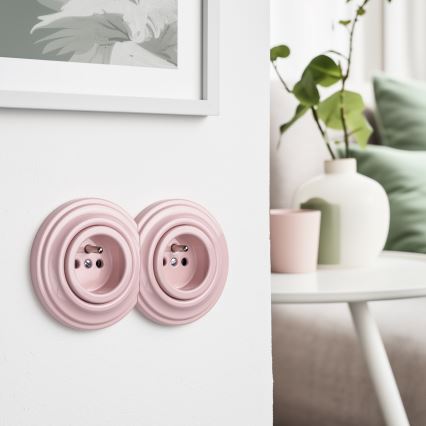 Kliklap - Dobbelt retro-stikkontakt til hjemmet med ramme 230 V gammelrosa