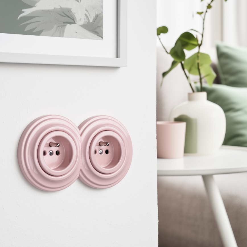 Kliklap - Dobbelt retro-stikkontakt til hjemmet med ramme 230 V gammelrosa