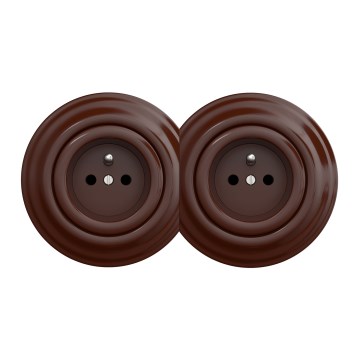 Kliklap - Dobbelt retro stikkontakt til hjemmet med ramme, 230V, brun