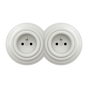 Kliklap - Dobbelt retro stikkontakt til hjemmet med ramme 230V keramisk hvid