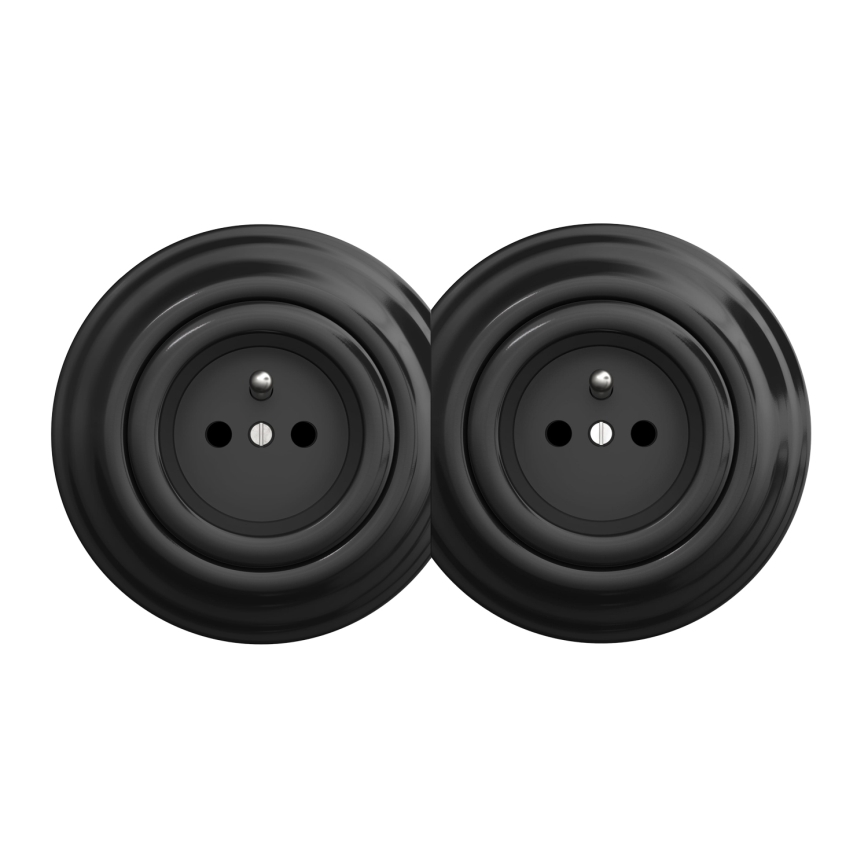 Kliklap - Dobbelt retro stikkontakt til hjemmet med ramme nr. 1, sort