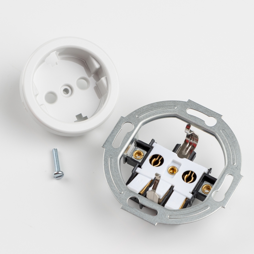 Kliklap - Dobbelt retro stikkontakt til hjemmet med ramme, SCHUKO 230 V, snehvid